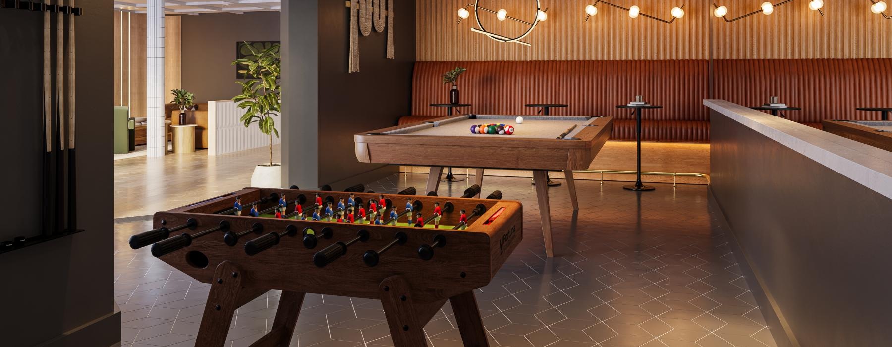 a room with a table and chairs