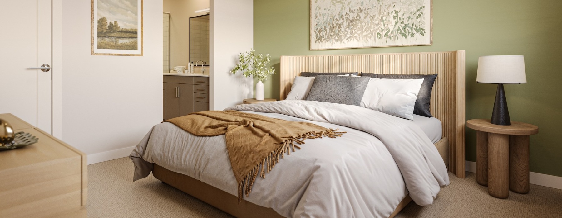 Bedroom with natural lighting and high ceilings