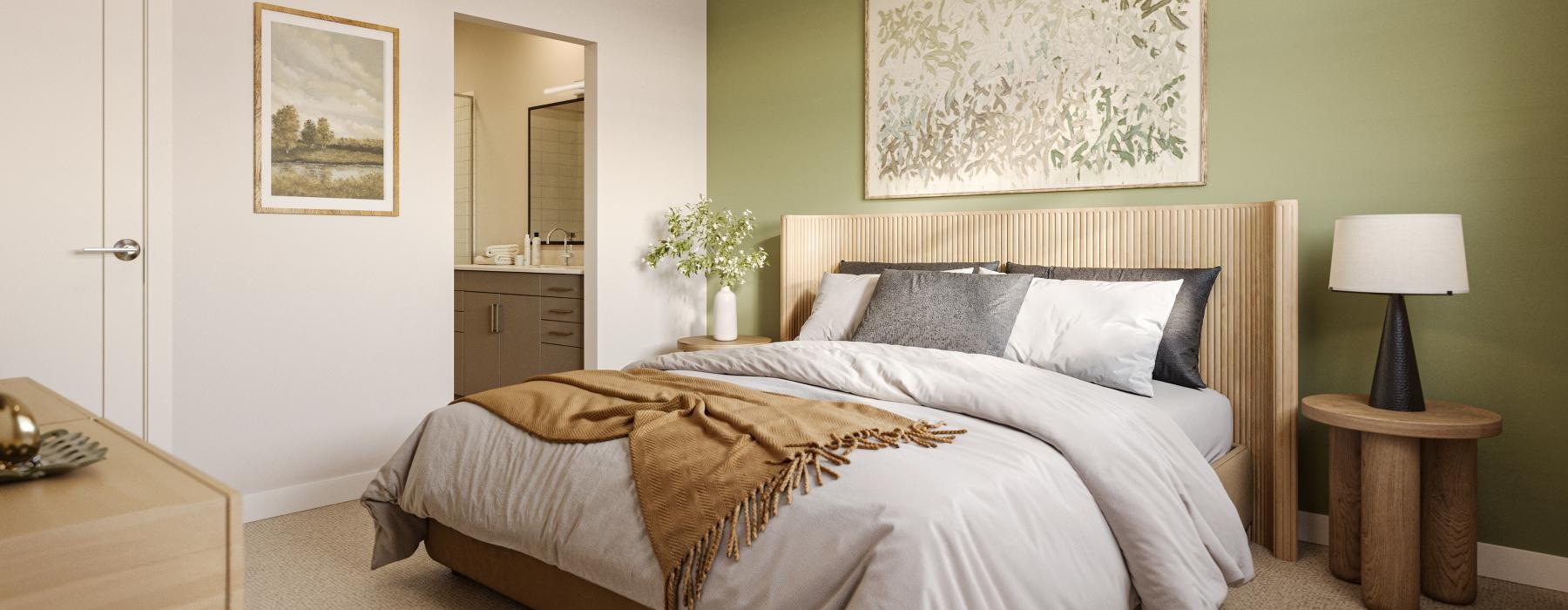 a bedroom with a large bed